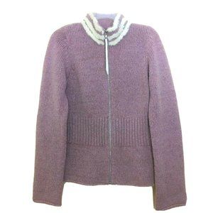 Day Birger et Mikkelsen Merino Wool Fur Trim Zip Cardigan Sweater Cozy Slim Fit